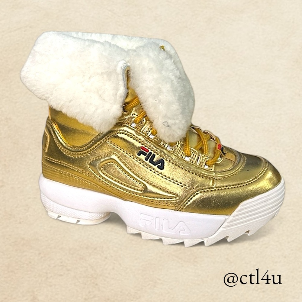 Fila Gold Sherpa Lined Chunky Hybrid Sneakers Kids US 1 | Winter Cozy Streetwear